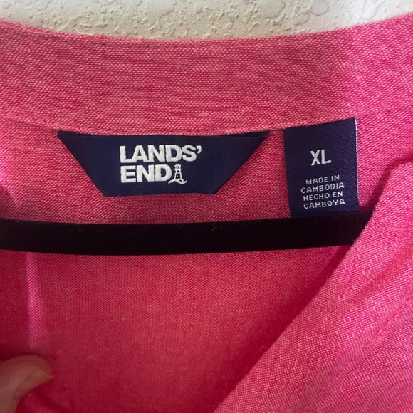 Lands End Linen Blend Tunic Top Womens XL Pink V Neck 3/4 Sleeves Lightweight Be - Picture 2 of 9